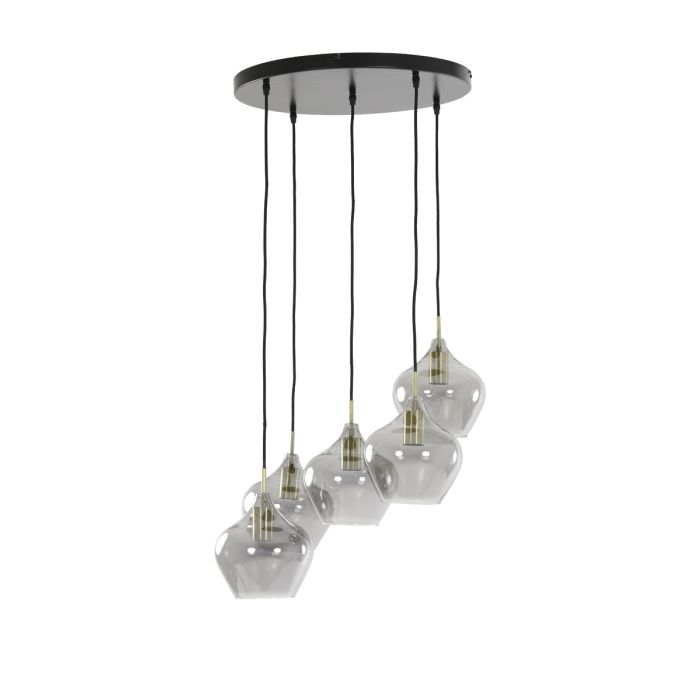 Hanglamp 5L Ø61x66 cm RAKEL antiek brons+smoke