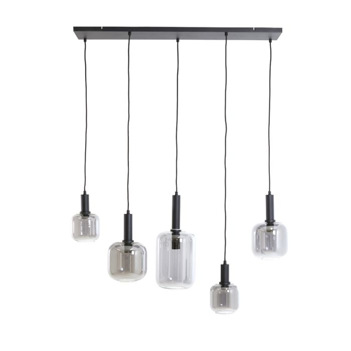 Hanglamp 5L 110x22x32 cm LEKAR zwart+smoke glas