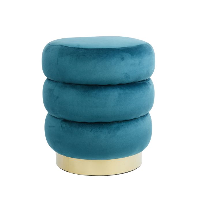 Poef Ø40x45 cm KIMI velvet petrol+goud