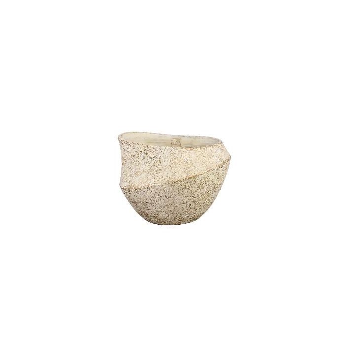 Rishell Cream cement round pot with line big L