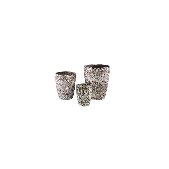 Zinet Taupe round ceramic pot with lines L