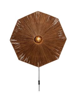 Wall lamp raffia Panama octogon L, brown