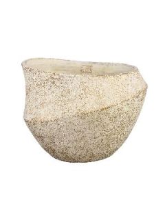 Rishell Cream cement round pot with line big S