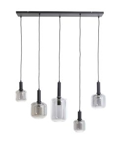 Hanglamp 5L 110x22x32 cm LEKAR zwart+smoke glas