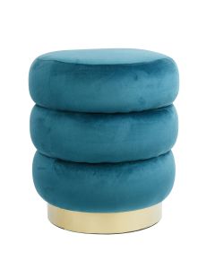 Poef Ø40x45 cm KIMI velvet petrol+goud