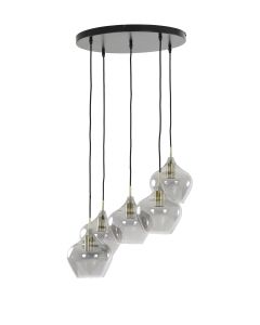 Hanglamp 5L Ø61x66 cm RAKEL antiek brons+smoke